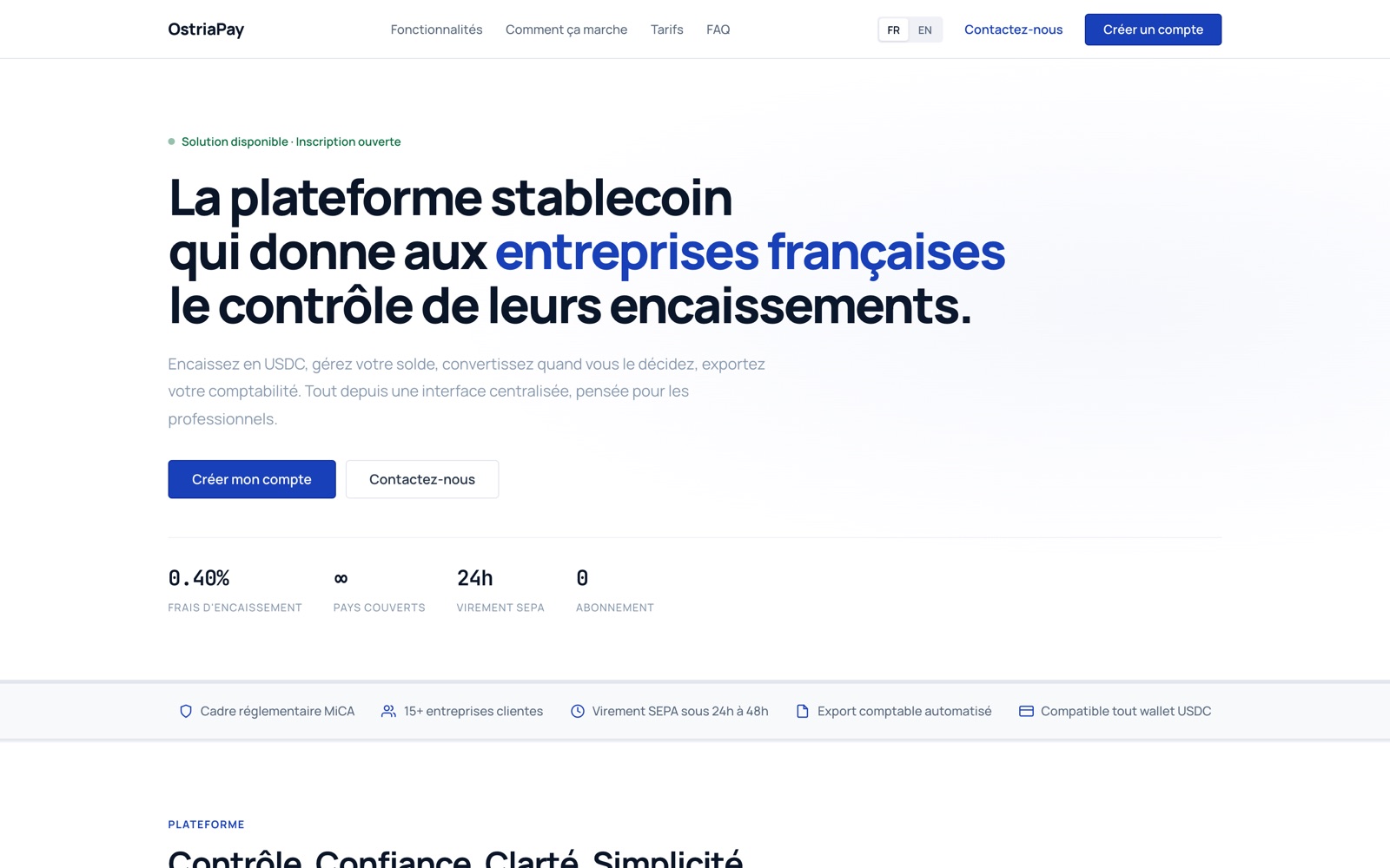 OSTRIA Pay - Capture d'écran du site